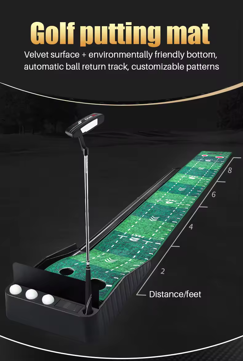 WanderS Wholesale Professional Black Plastic Frame Indoor Outdoor Golf Putting Mat With Ball Return-Carpet
