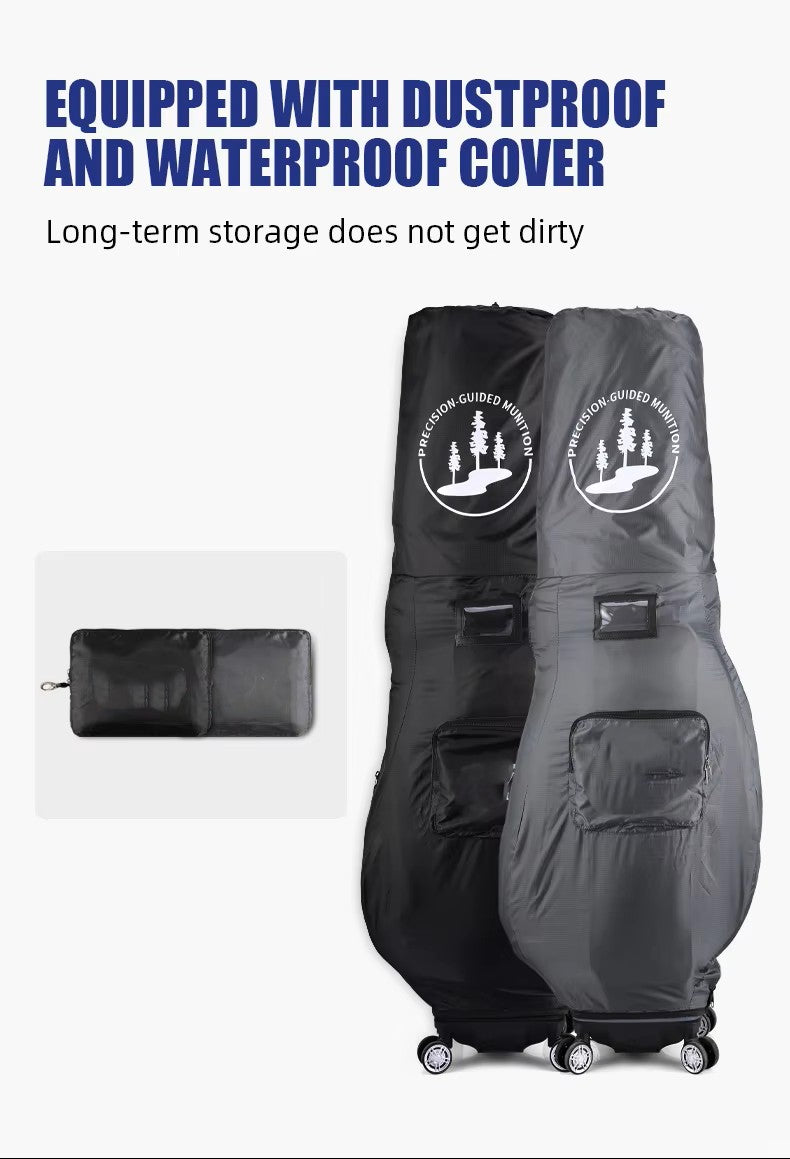 Two tall protective instrument cases, one black and one gray, shown on a white background with marketing text at the top and a small inset of a matching black cover.