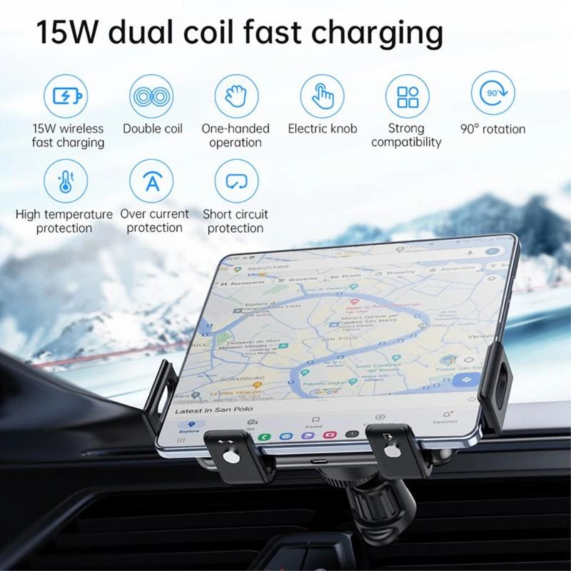 WanderS 15W Dual-Coil Auto-Clamp Car Wireless Charger