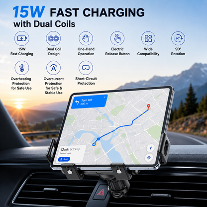 WanderS 15W Dual-Coil Auto-Clamp Car Wireless Charger
