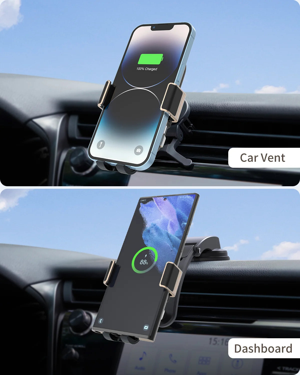 WanderS 15W Dual-Coil Cooling Fan Car Wireless Charger