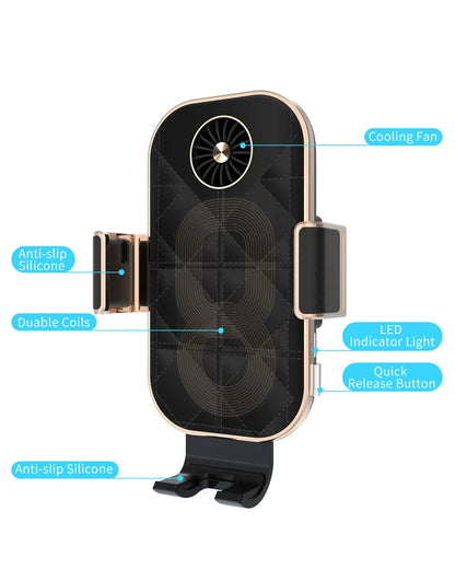 WanderS 15W Dual-Coil Cooling Fan Car Wireless Charger