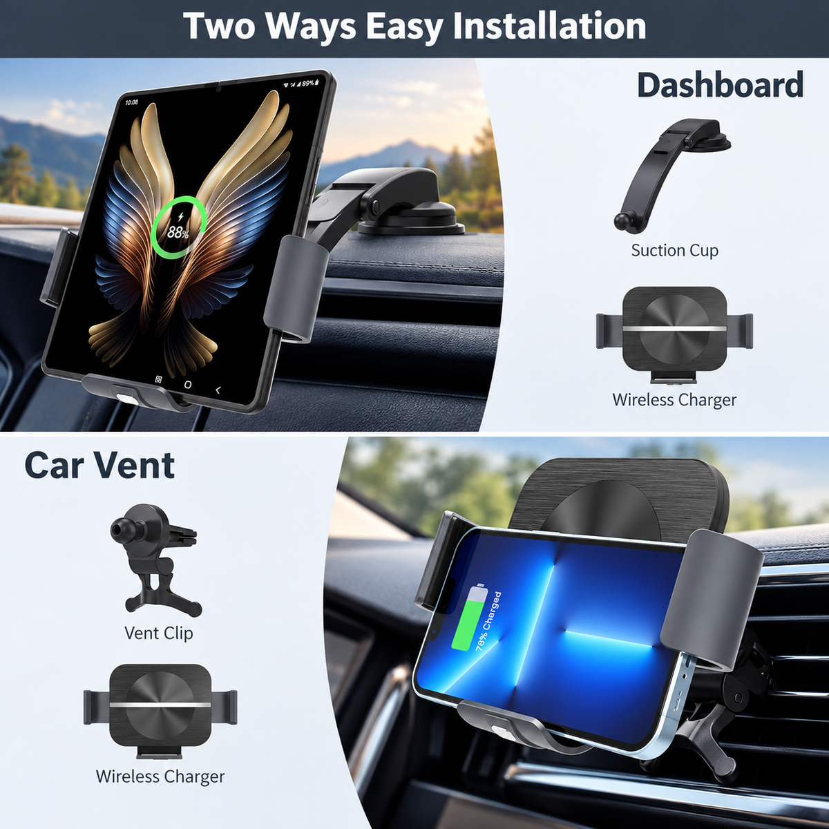 WanderS 15W Samsung Z Fold Car Wireless Charger with Brushed Finish