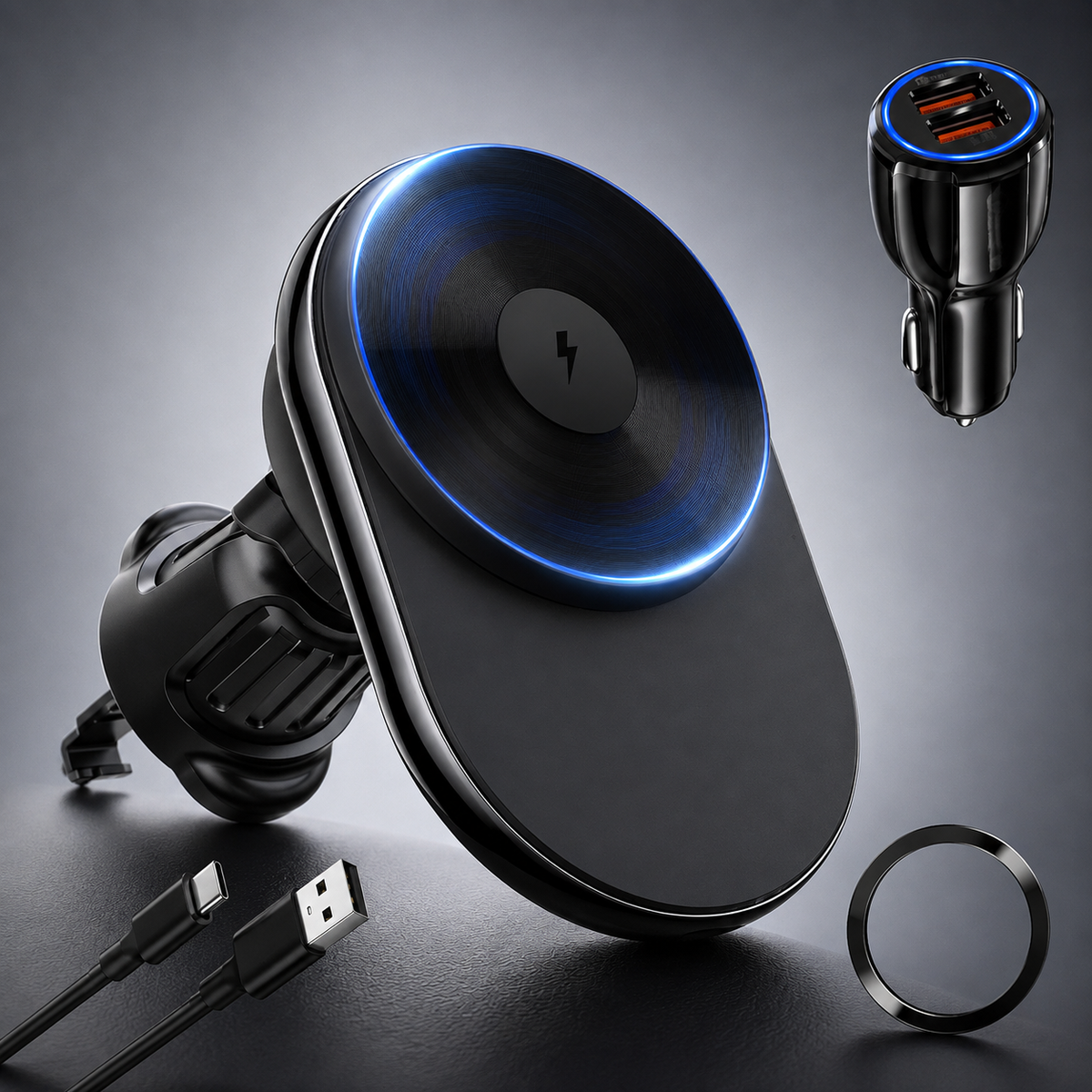 WanderS 15W Cooling Car Wireless Charger with LED Logo