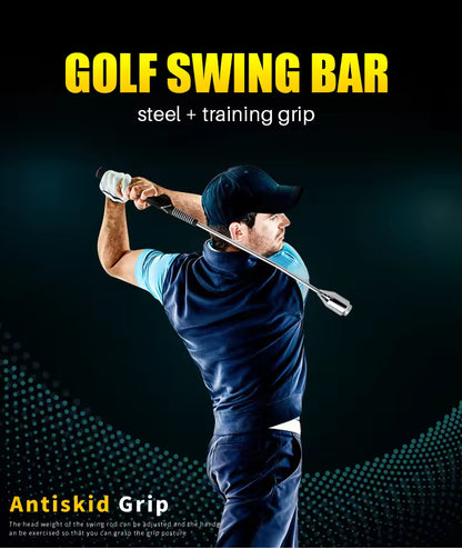 Golf swing bar advertisement with a golfer in action on a dark background
