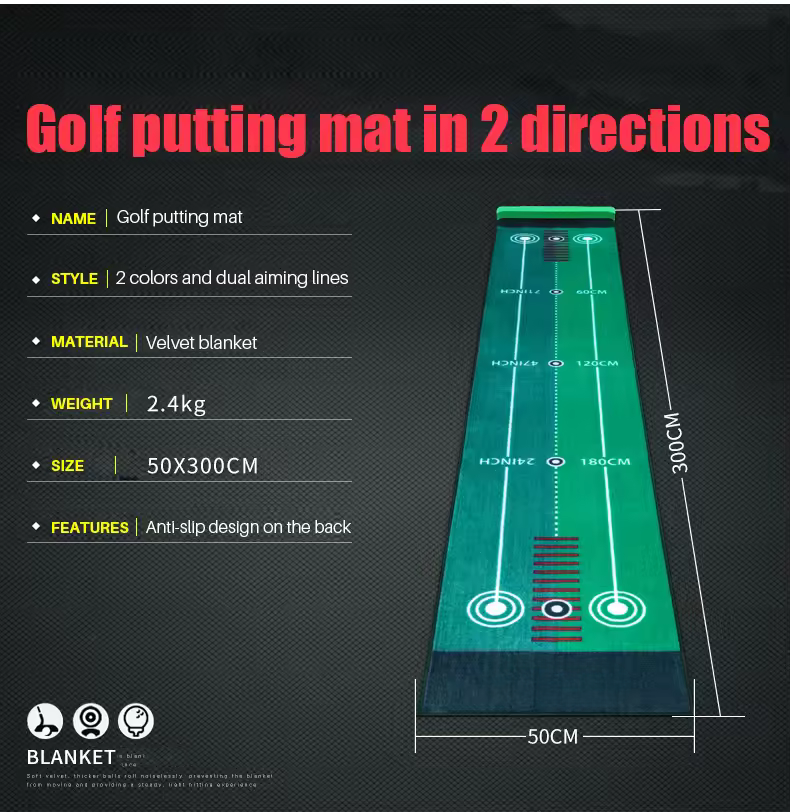 WanderS Portable Indoor Golf Family Practice Blanket Velvet Two-Way Putter Mat Practice Blanket