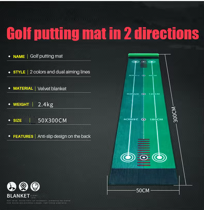 WanderS Portable Indoor Golf Family Practice Blanket Velvet Two-Way Putter Mat Practice Blanket
