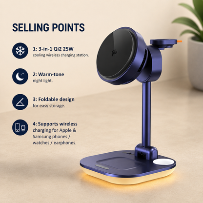 WanderS 3-in-1 Qi2.2 25W Cooling Wireless Charging Stand