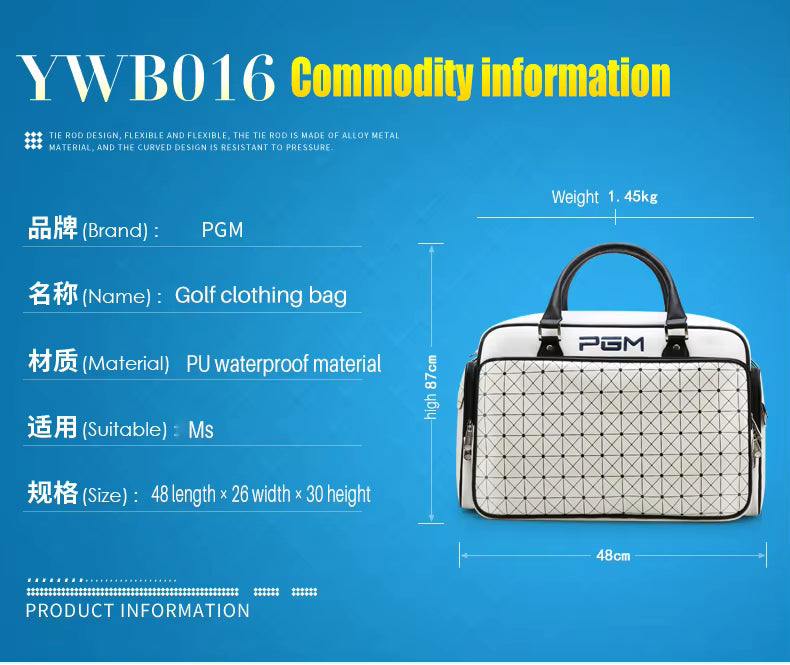 WanderS Pu Golf Boston Bag Large Volume Waterproof Boston Clothing Bag
