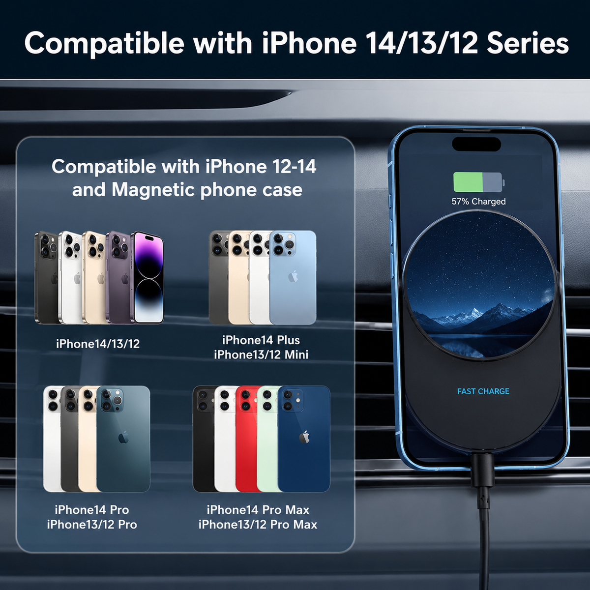 WanderS 15W Cooling Car Wireless Charger with LED Logo