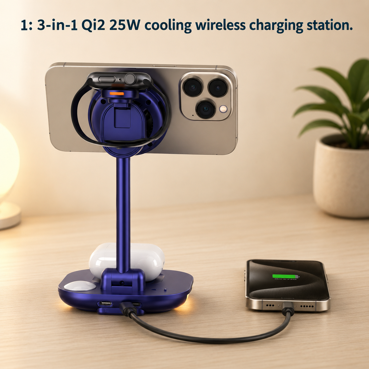 WanderS 3-in-1 Qi2.2 25W Cooling Wireless Charging Stand