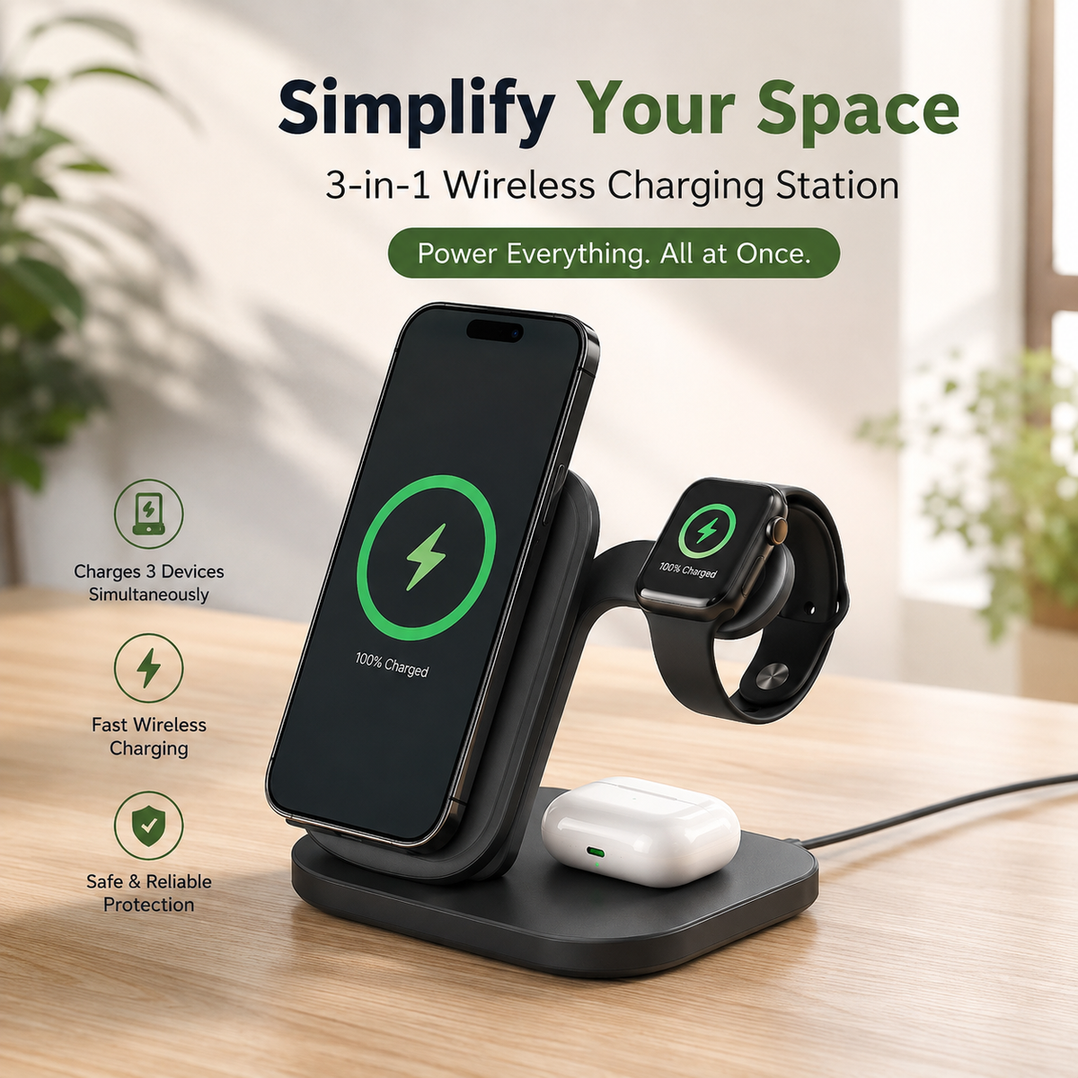 WanderS 3-in-1 Qi2.2 25W Cooling Desktop Wireless Charger
