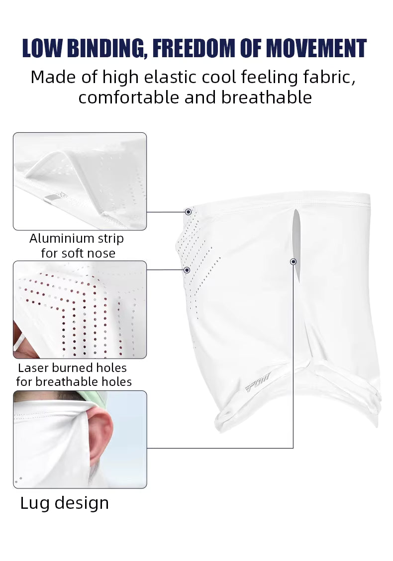 White breathable face mask with three inset detail images showing a soft nose aluminum strip, laser-burned breathable holes, and a lug design. The image includes marketing text on a white background.