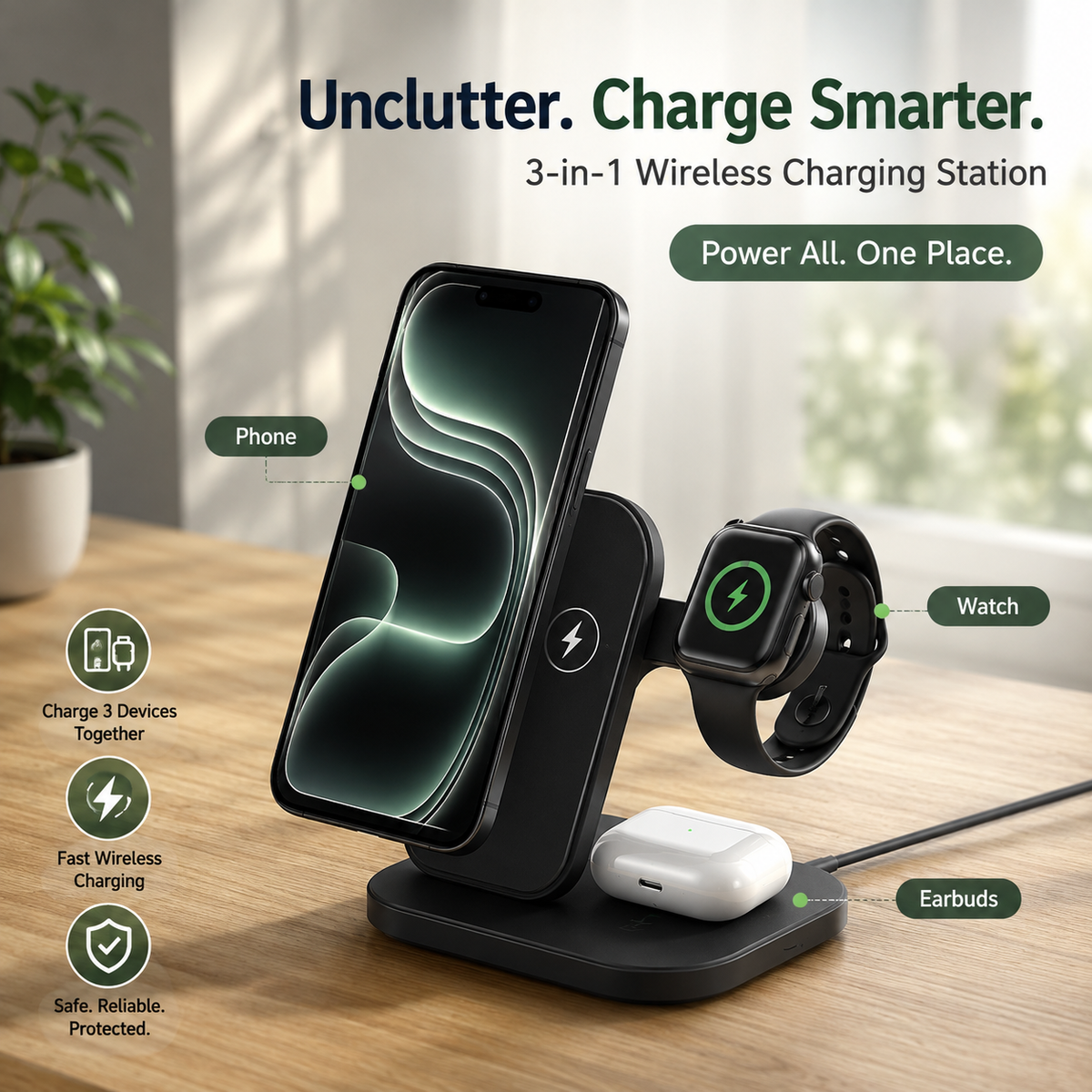 WanderS 3-in-1 Qi2.2 25W Cooling Desktop Wireless Charger