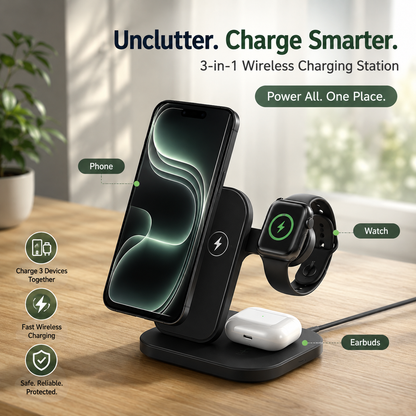 WanderS 3-in-1 Qi2.2 25W Cooling Desktop Wireless Charger
