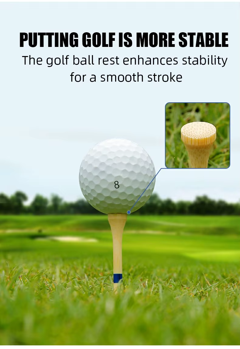 Golf ball on a tee with text about putting golf stability