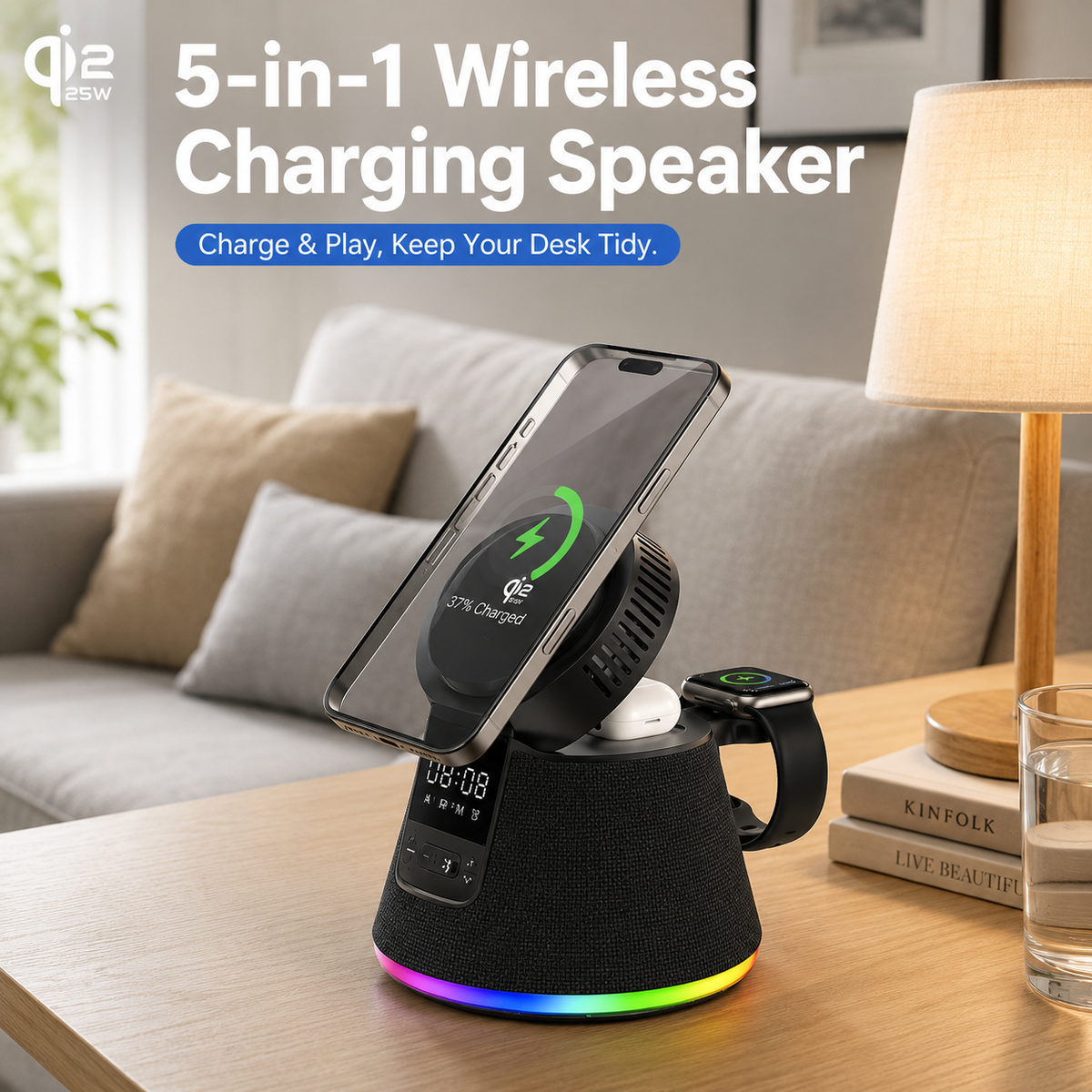 WanderS 5-in-1 Qi2.2 25W Bluetooth Speaker Cooling Wireless Charger