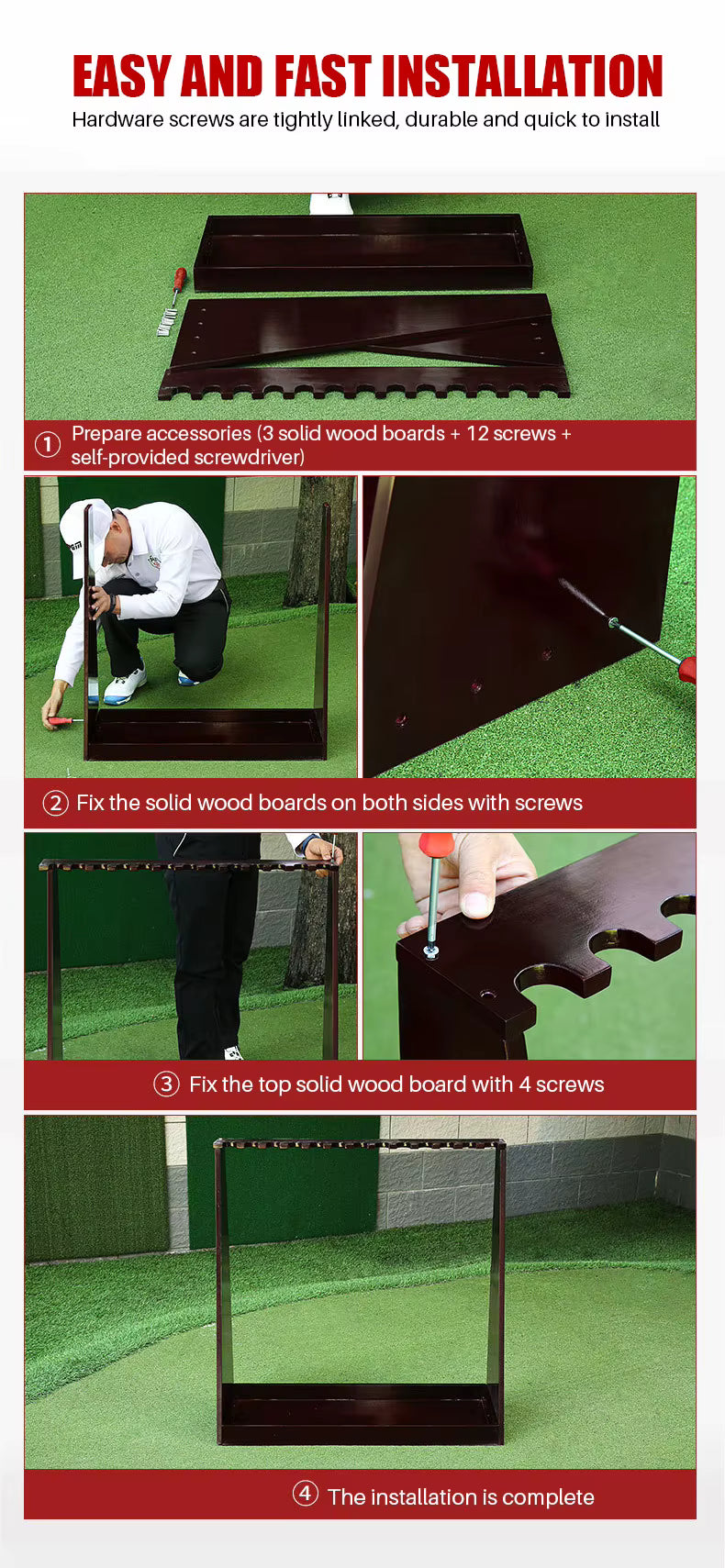 WanderS Solid Wood Golf Club Storage Display Rack 13 Hole Golf Club Rack