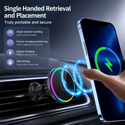 WanderS 15W RGB LED Car Mounted Wireless Charger with Electroplated Frame