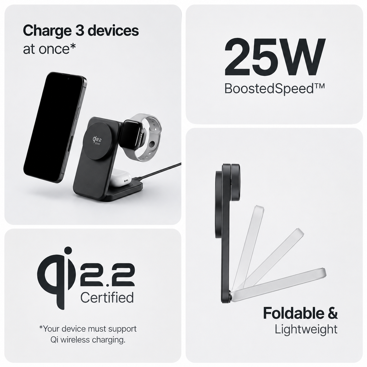 WanderS 3-in-1 Qi2.2 25W Cooling Desktop Wireless Charger
