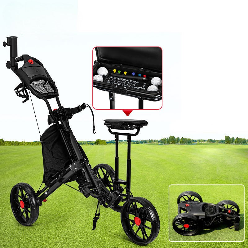 WanderS 3 Wheel Foldable Golf Push Cart Golf Trolleys With Seat Ice Packs Umbrella Holder