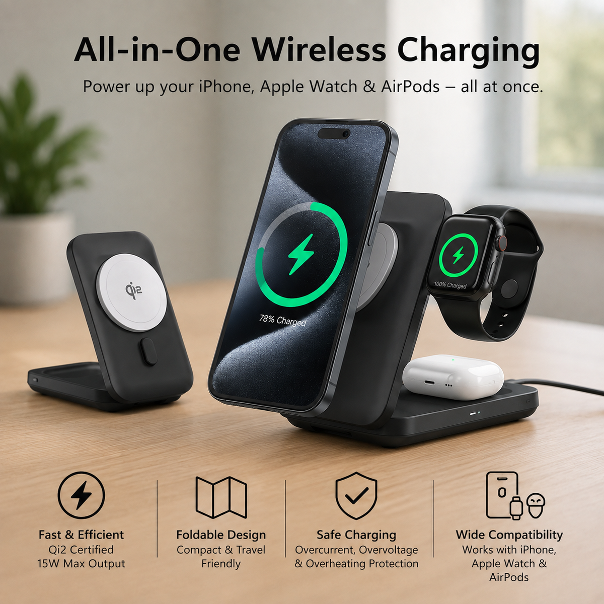 WanderS 10000mAh 3-in-1 MagSafe Magnetic Power Bank 15W Max
