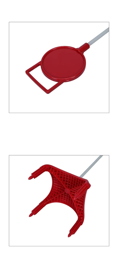 Red plastic tool with a handle on a white background