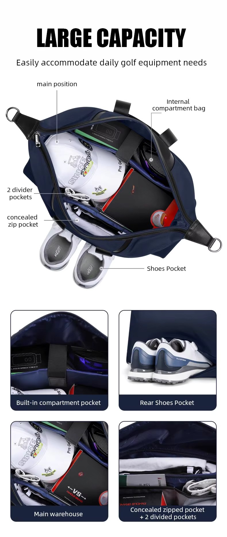 WanderS Golf Boston Bag Manufacturer Lightweight Waterproof Custom Branded