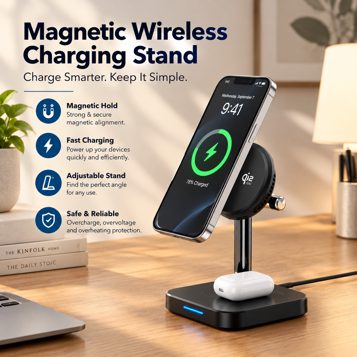 WanderS 2-in-1 Qi2.2 25W Cooling Fast Wireless Charger