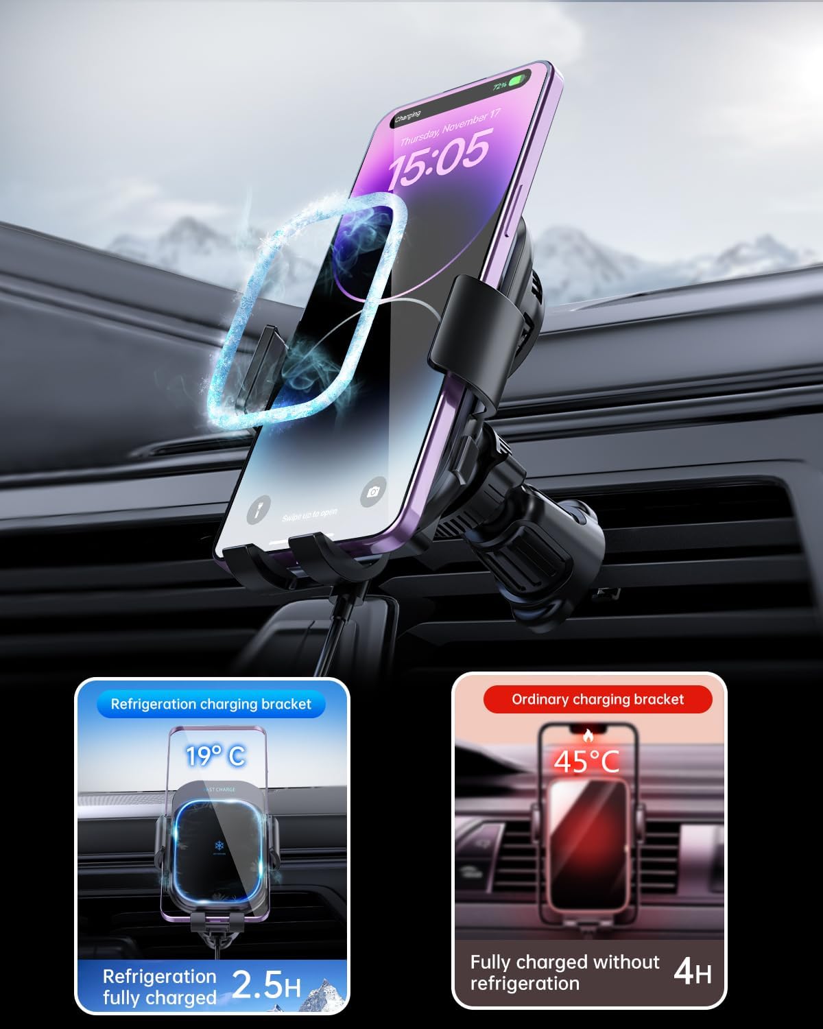 WanderS 15W Semiconductor Cooling Dual-Coil Car Wireless Charger