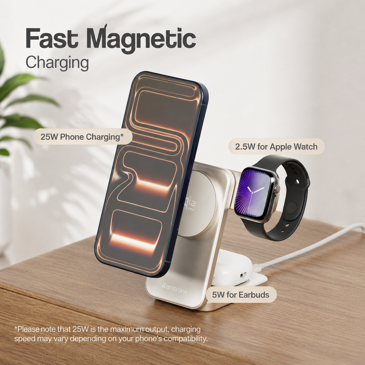 WanderS 3-in-1 Qi2.2 25W Cooling Desktop Wireless Charger