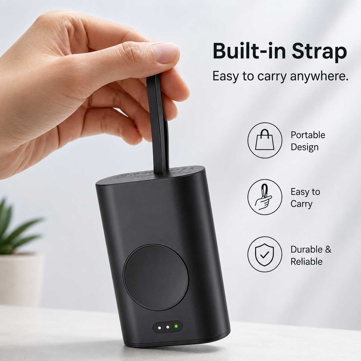 WanderS 5000mAh Phone & Samsung Watch Power Bank with Built-in Cable