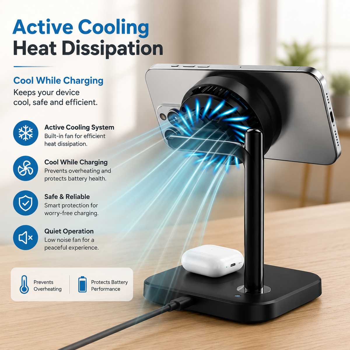 WanderS 2-in-1 Qi2.2 25W Cooling Fast Wireless Charger