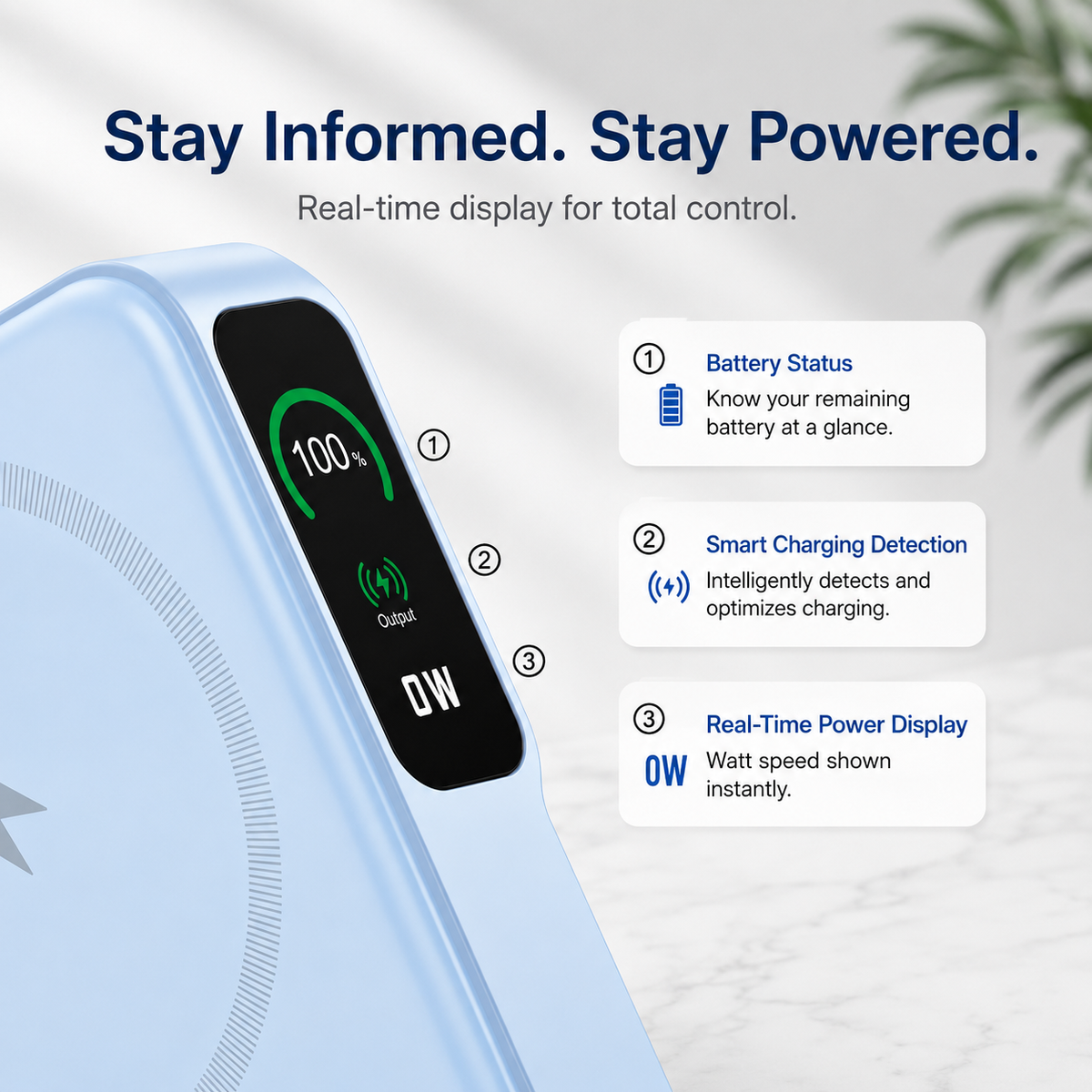 WanderS 10000mAh Magnetic Power Bank with Digital Display