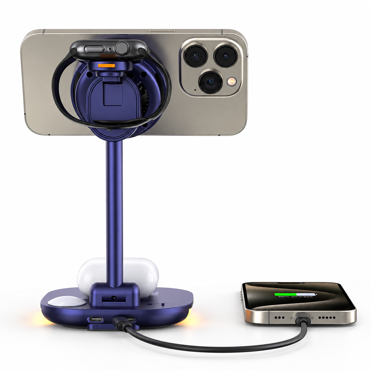 WanderS 4-in-1 Qi2 25W Max Navy Blue Cooling Wireless Charging Stand