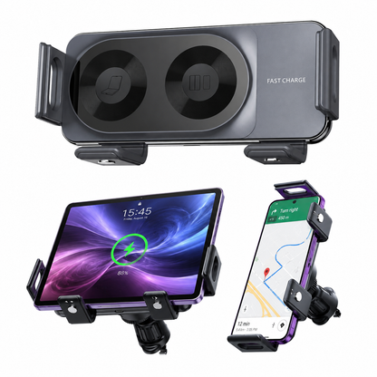 WanderS 15W Dual-Coil Auto-Clamp Car Wireless Charger