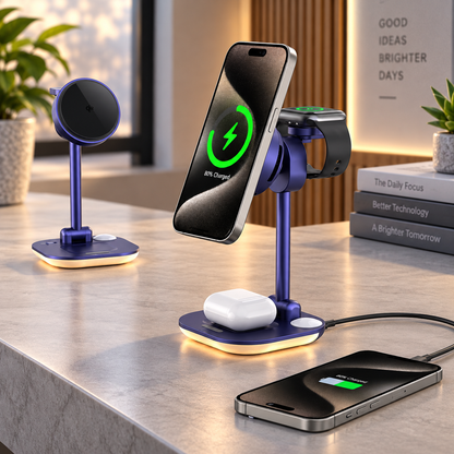 WanderS 4-in-1 Qi2 25W Max Navy Blue Cooling Wireless Charging Stand