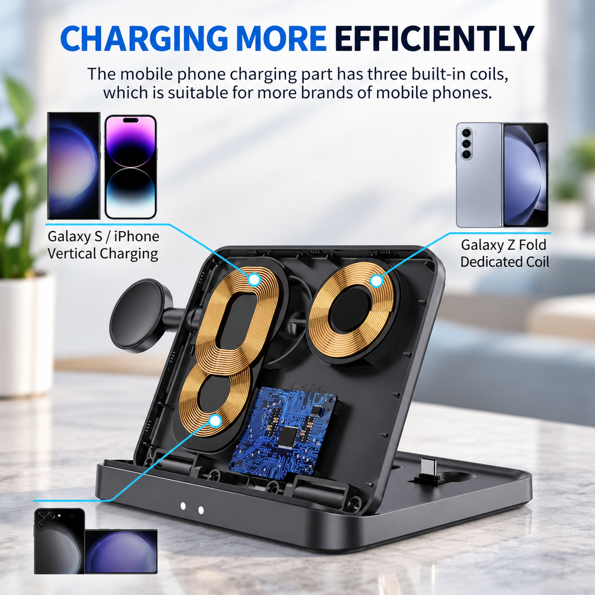 WanderS Samsung Z Fold 3-in-1 Foldable Wireless Charger 15W