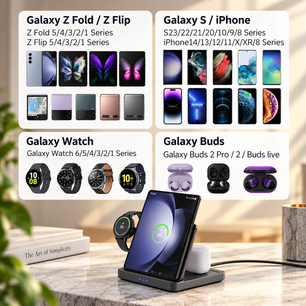 WanderS Samsung Z Fold 3-in-1 Foldable Wireless Charger 15W