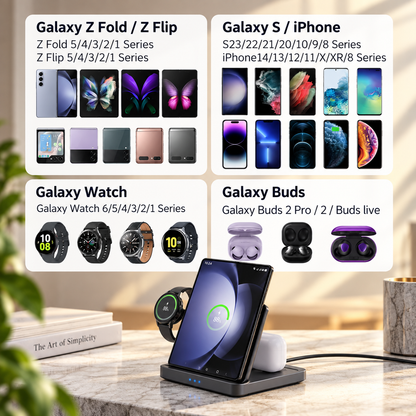 WanderS Samsung Z Fold 3-in-1 Foldable Wireless Charger 15W
