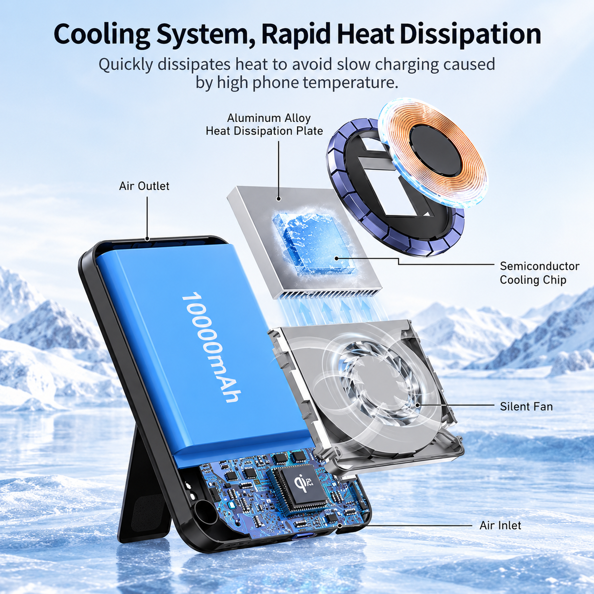 WanderS 10000mAh 15W Cooling Magnetic Power Bank