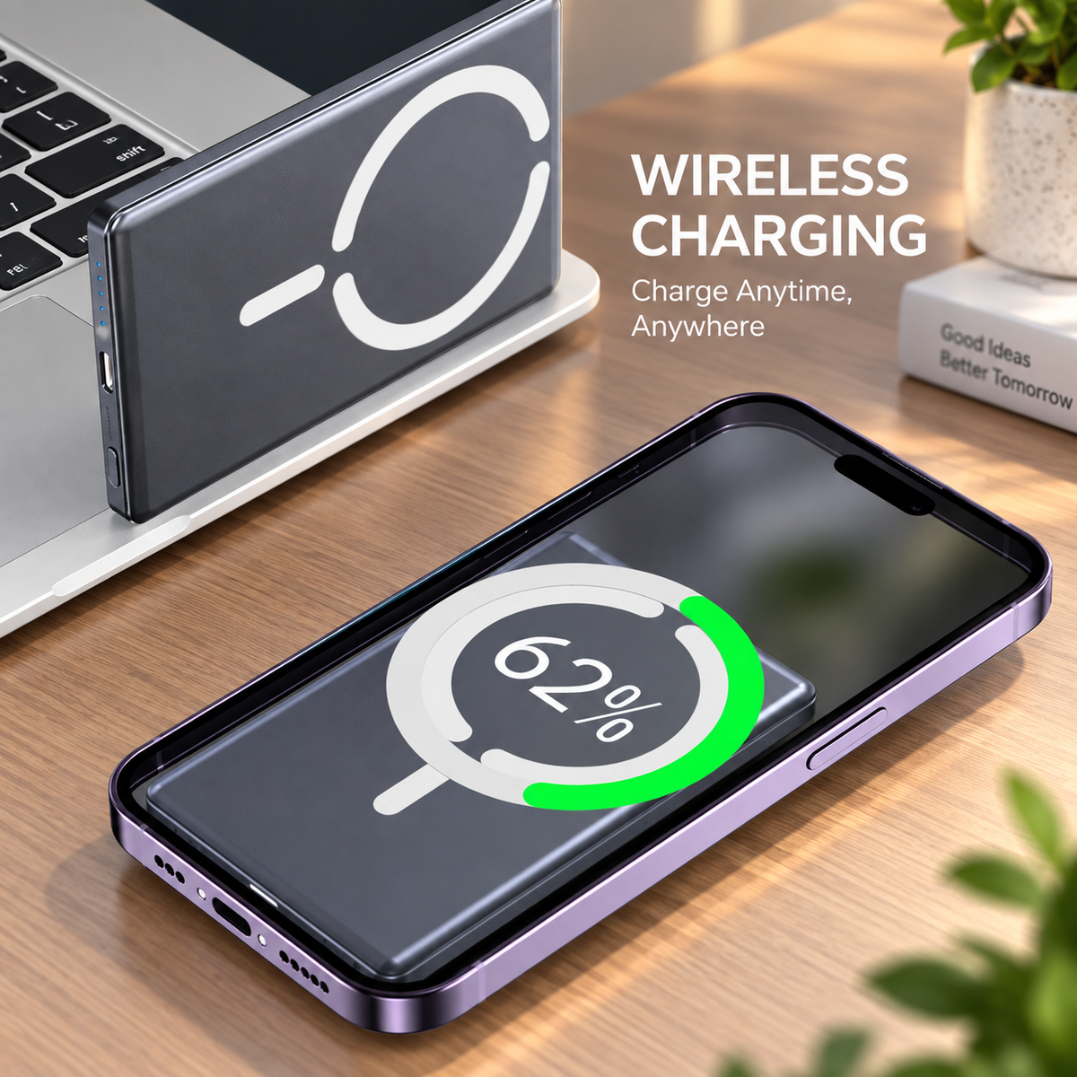 WanderS 5000mAh Aluminum Alloy Ultra-Thin Magnetic Wireless Power Bank