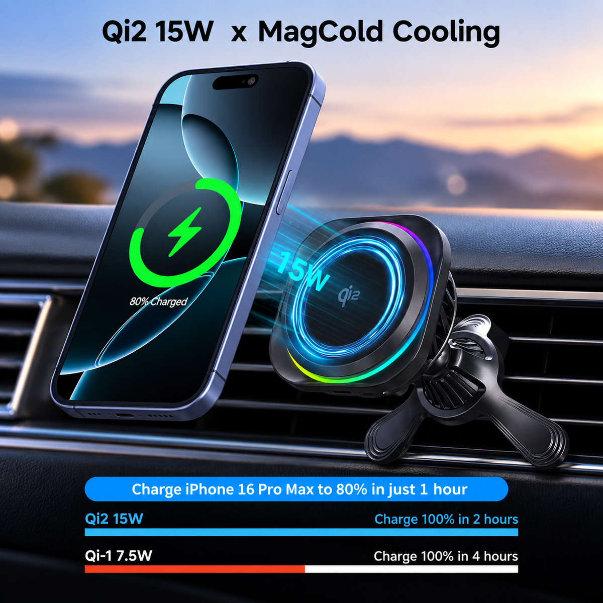 WanderS Qi2 15W Semiconductor-Cooled Car Wireless Charger