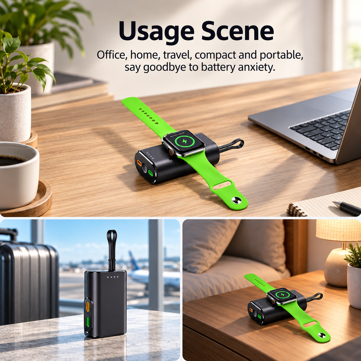 WanderS 5000mAh Phone & Apple Watch Power Bank with Built-in Cable