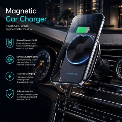WanderS 15W Cooling Car Wireless Charger with LED Logo