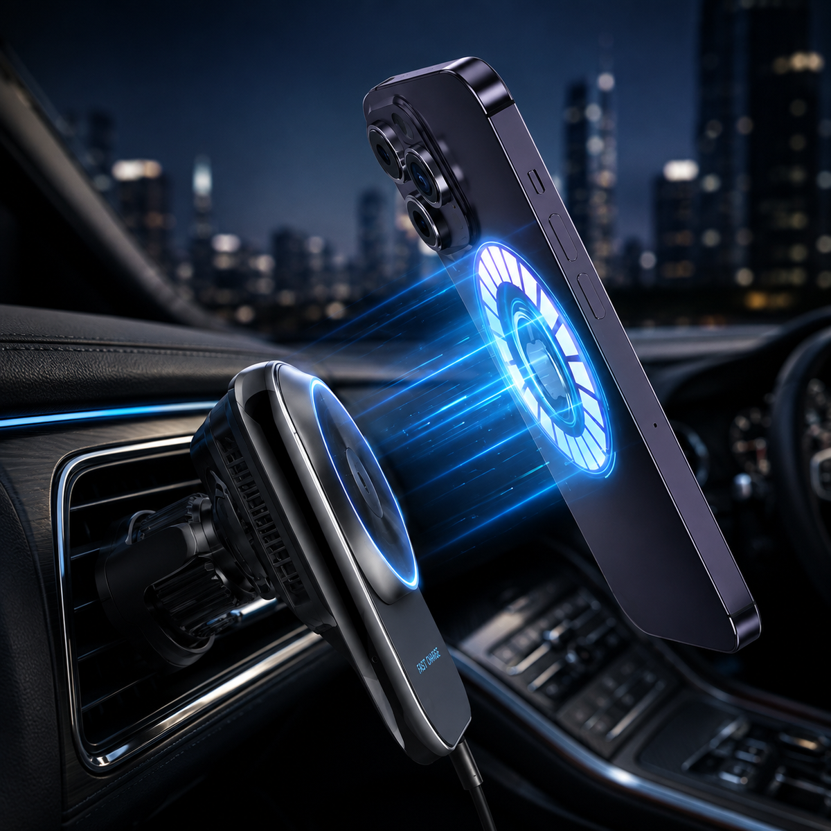 WanderS 15W Cooling Car Wireless Charger with LED Logo