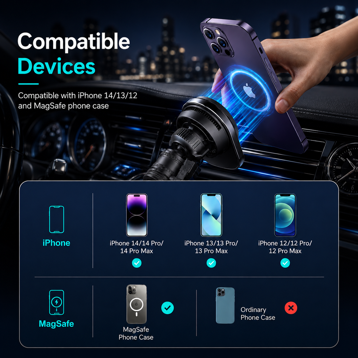 WanderS 15W Cooling Car Wireless Charger with LED Logo