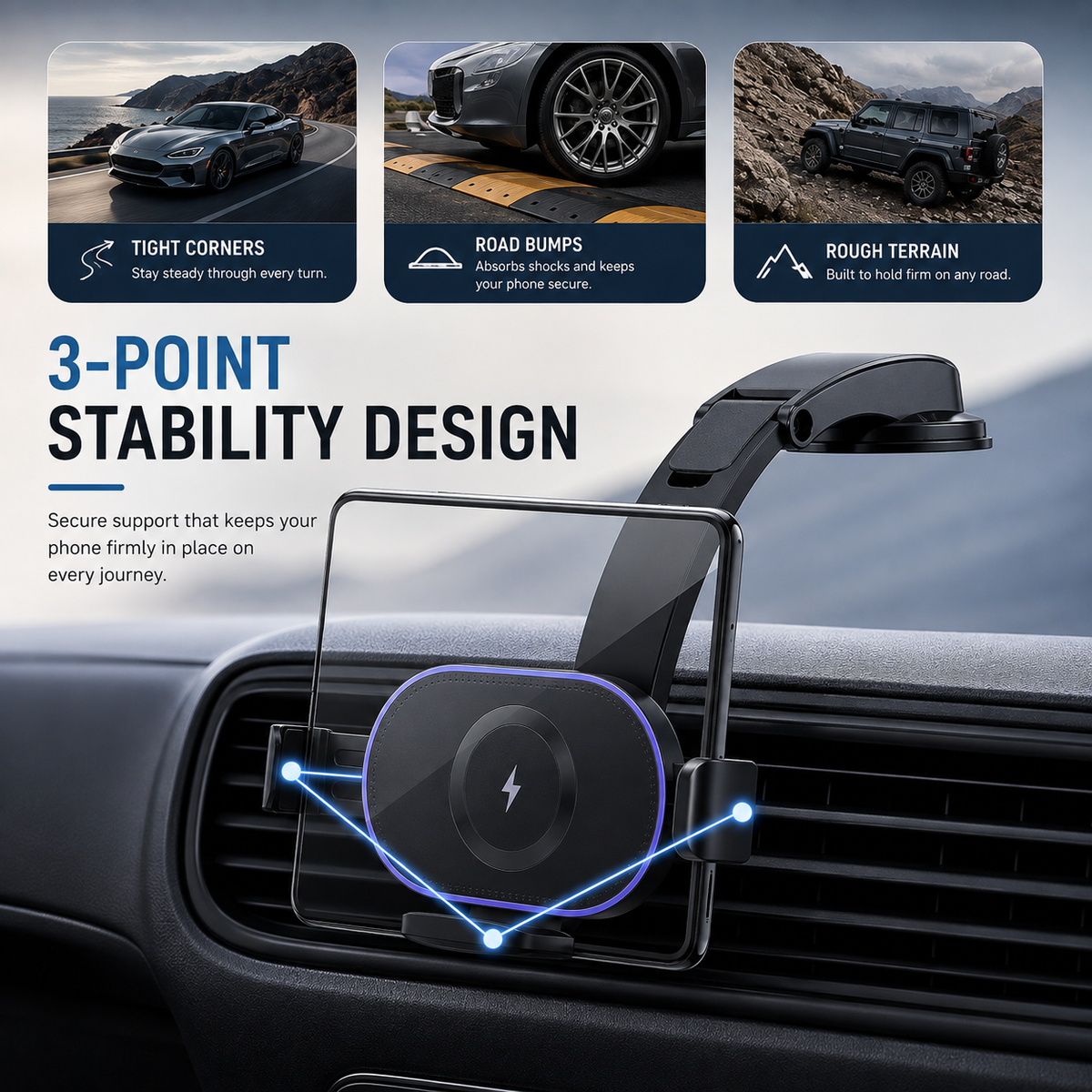 WanderS 15W Samsung Z Series Fold Car Wireless Charger with Illuminated Logo