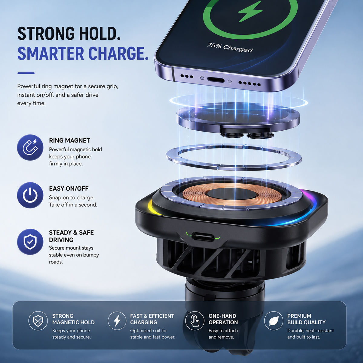 WanderS Qi2 15W Semiconductor-Cooled Car Wireless Charger