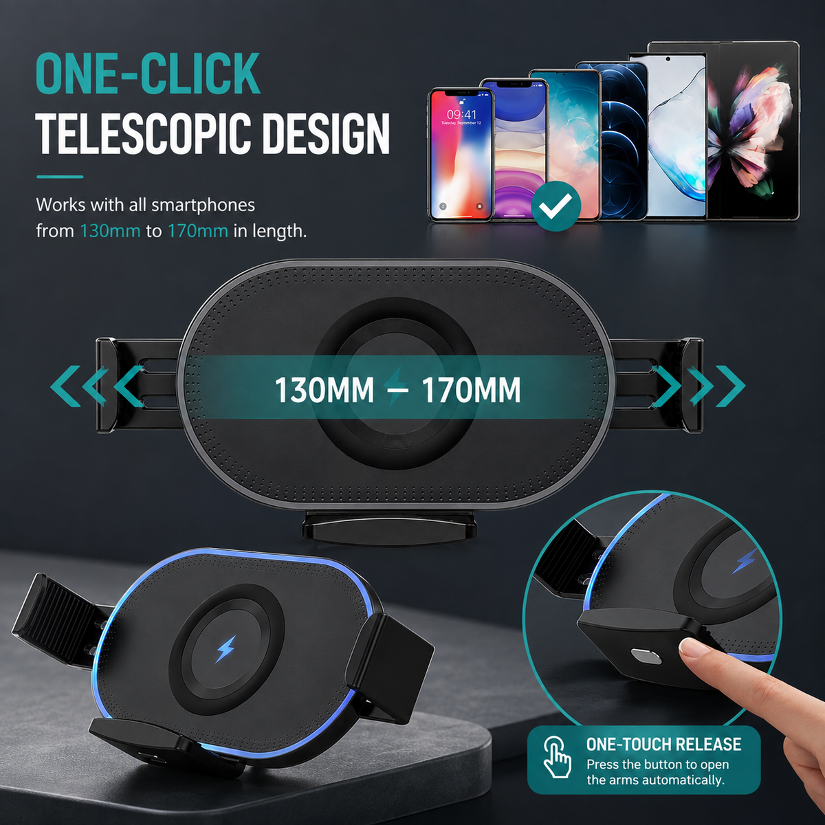 WanderS 15W Samsung Z Series Fold Car Wireless Charger with Illuminated Logo